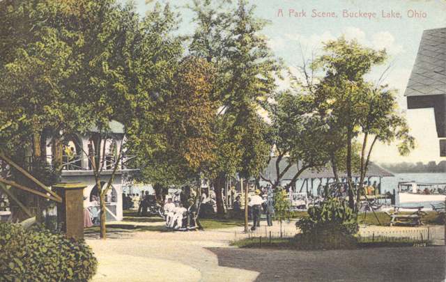 "A Park Scene, Buckeye Lake, Ohio" -- an early postcard of the canal-era reservoir that laps the county's northern edge.