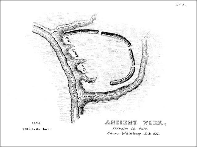Plate XIV from Squier and Davis's 1848 survey, showing the Highbank (Orange Township) earthworks on the Olentangy River near the Franklin-Delaware county line.
