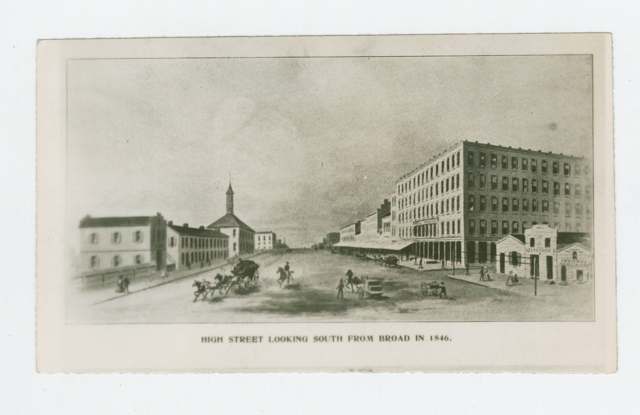 High Street looking south from Broad Street, Columbus, drawn by Henry Howe on his 1846 tour of Ohio