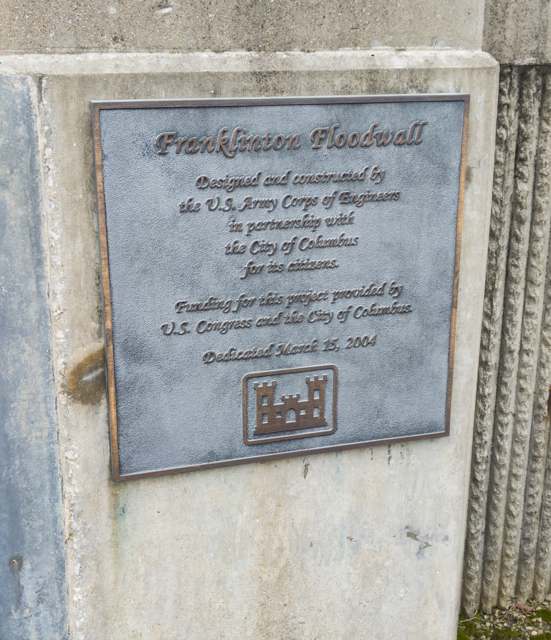 The Franklinton floodwall, dedicated in 2004 after eleven years of construction, photographed in March 2020