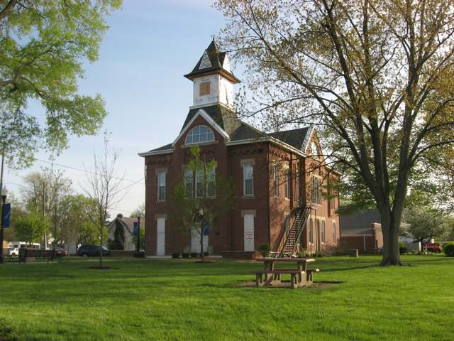 Monroe Township Hall and Opera House, built 1883-1885 by Elijah Barton, on the National Register of Historic Places