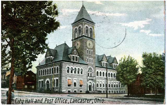 Postcard view of Lancaster's City Hall and Post Office