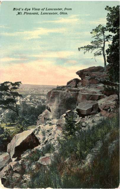 Bird's-eye postcard view of Lancaster seen from the summit of Mount Pleasant (the Standing Stone)