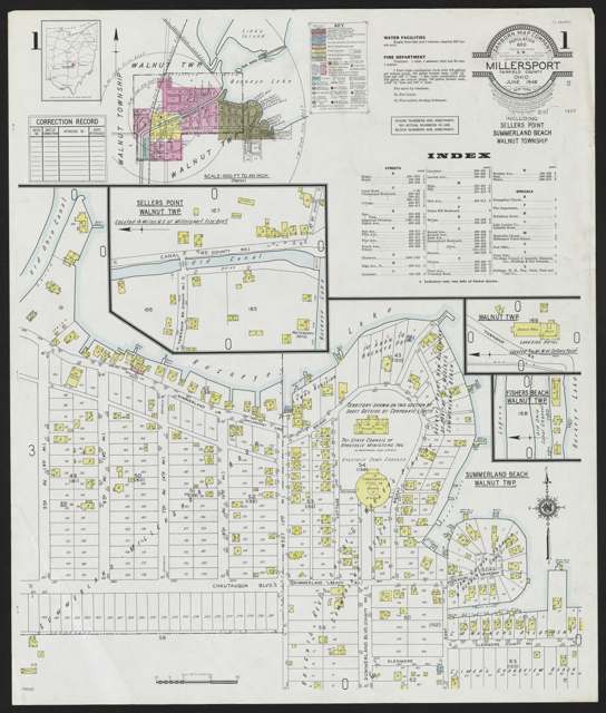 Sanborn fire insurance map of Millersport, showing the village's building footprint street by street