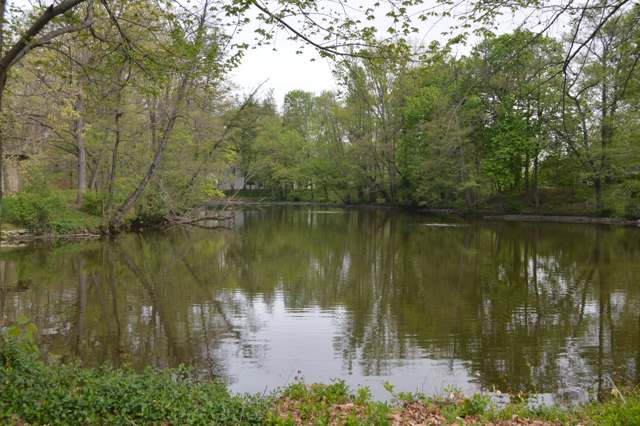 Minerva Lake, the amusement park's surviving centerpiece, in the present-day village; photographed 2016