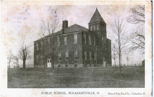 Postcard view of the public school in Pleasantville