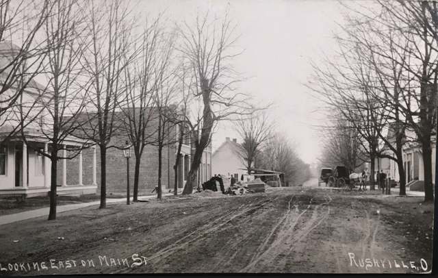 "Looking East on Main St.," Rushville, Ohio, postcard