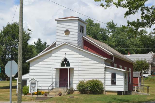 The Brownsville United Methodist Church, on U.S. Route 40 (the old National Road) at Third Street, Brownsville