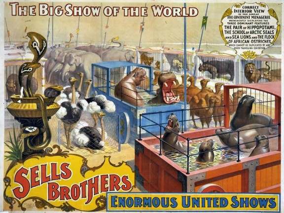 Sells Brothers Circus poster, whose company wintered at Sellsville in Clinton Township.