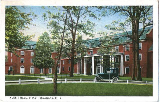 Vintage postcard view of Austin Hall, O.W.U., Delaware, Ohio