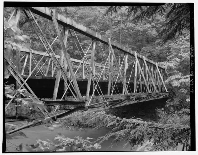 The Falling Rock Camp Bridge, an iron Post-truss span over the Rocky Fork near Hickman, Eden Township, documented by the Historic American Engineering Record