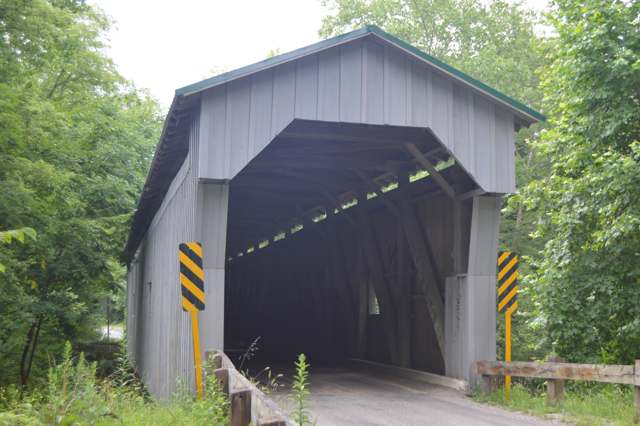 The Gregg Mill Covered Bridge, built 1881, carrying Frampton Road over the Wakatomika Creek near the site of the township's early Gregg's mill