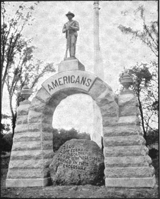 The Confederate Arch memorial at the Camp Chase Confederate Cemetery, erected about 1902, as published in The Chautauquan magazine.