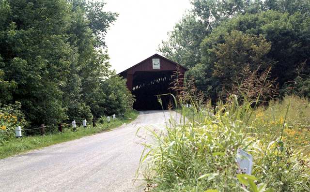 Bergstresser (Dietz) Covered Bridge over Little Walnut Creek near Canal Winchester, built 1887, the last covered bridge standing in Franklin County; photographed August 1974