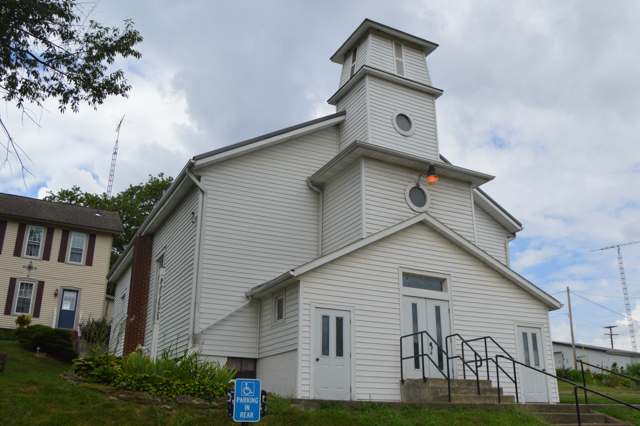 The Perryton United Methodist Church, 6139 Licking Valley Road in Perryton (the former Elizabethtown), built in 1844; photographed 2016