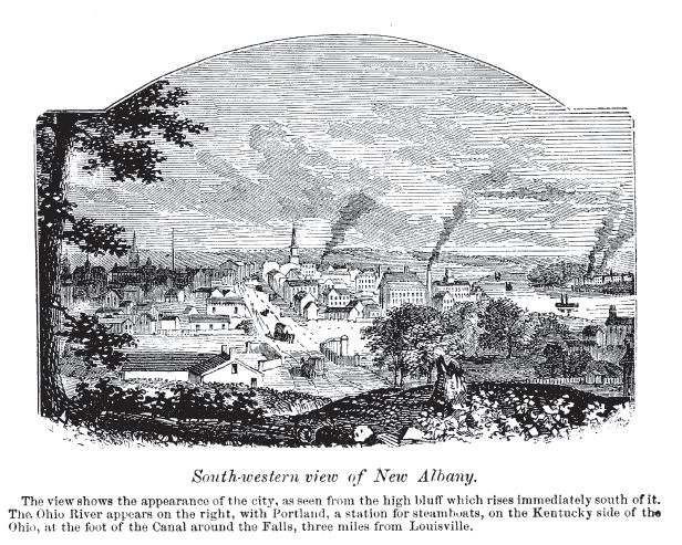 Engraved view of New Albany, from Henry Howe and John W. Barber's The Loyal West in the Times of the Rebellion