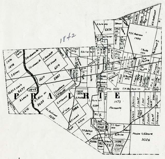 Property-ownership plat map of Prairie Township, Franklin County, Ohio, 1842, by E. F. Wheeler of Columbus.