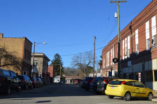 Main Street from Broad Street, Bremen, the only village in Rush Creek Township