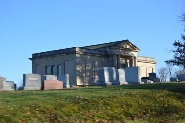 Community mausoleum on State Route 37 northeast of Bremen, in Rush Creek Township