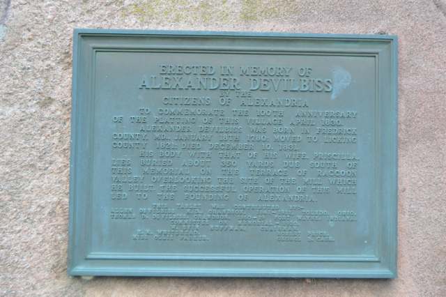 Monument to Alexander Devilbiss, founder of Alexandria, at the northwestern corner of Main Street