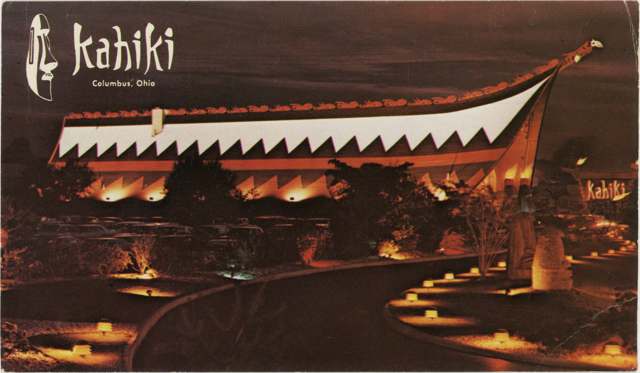 Color postcard of the Kahiki Supper Club restaurant on East Broad Street, Columbus