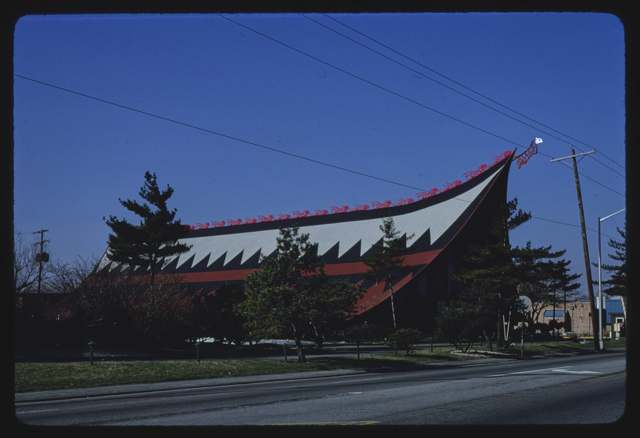 The Kahiki Supper Club's A-frame facade and entrance