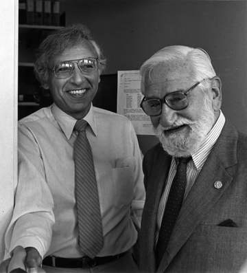 Title: Historical: People: Gallo, Robert C. and Sabin, Albert B. Description: On the left: Robert C. Gallo, M.D., former