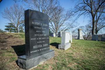 Headstone of Dr. Albert Bruce Sabin in Section 3 of Arlington National Cemetery, Arlington, Virginia, February 27, 2018.