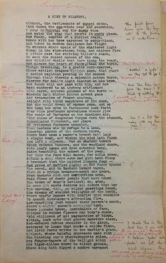 First page of January 1904 first typewritten draft of "A Wine of Wizardry" with comments in black ink by George Sterling