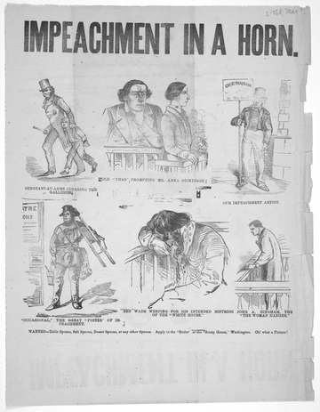 Political illustration of the impeachment trial of Andrew Johnson