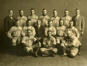 1910 University of Michigan baseball team (Won 17, Lost 8, Rain 2Back row: Philip Bartelme (athletic director), Alfred J