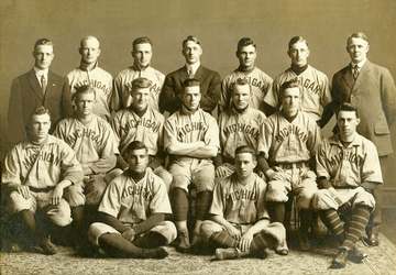1911_University_of_Michigan_baseball_teamBack row: Charles Bowman (student manager), Lloyd Marlin (short stop), ____, Br