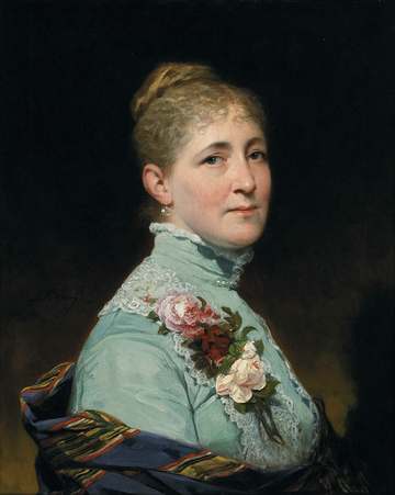 This portrait of First Lady Caroline Harrison was done by Adolphe Yvon. Yvon is best known for his paintings of the Napo