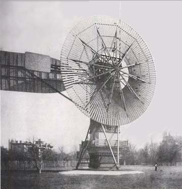 Charles F. Brush's 60 foot, 80,000 pound turbine that supplied 12kW of power to 350 incandescent lights, 2 arc lights, a