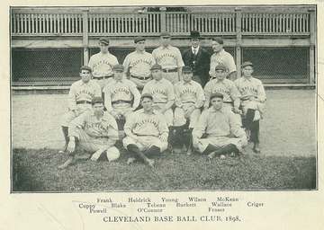 1898 Cleveland Spiders baseball teamBack row, left to right: Fred Frank, Emmet Heidrick, Cy Young, Zeke Wilson, Ed McKea
