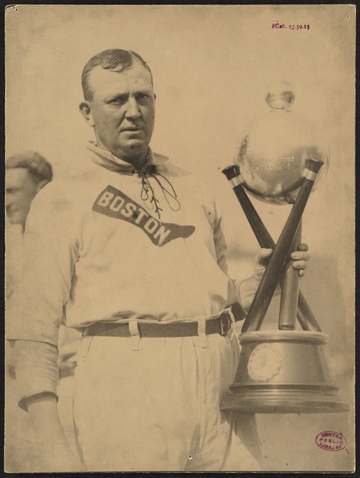 Cy Young of the Boston Red Sox on Cy Young Day. At age forty-one, on August 13, 1908, Young was honored with his own day