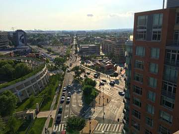 View from the southeast of Washington, D.C.'s "Dave Thomas Circle," a Wendy's restaurant located at First St, New York A