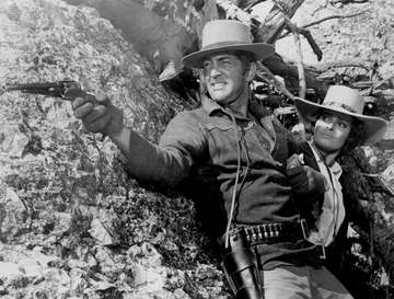 Photo of Dean Martin and Raquel Welch from the 1968 film Bandolero!.