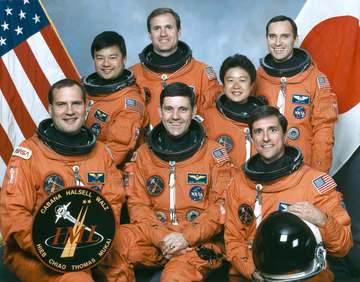 The crew assigned to the STS-65 mission included (seated left to right) Richard J. (Rick) Hieb, payload commander; Rober