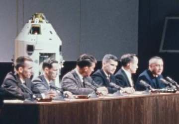 The newly-named Apollo 1 backup astronauts R. Walter Cunningham, left, Donn F. Eisele, and Walter M. Schirra, join prime
