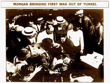 Garrett A. Morgan rescuing a man at the 1917 Lake Erie Crib Disaster