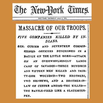 A July 6, 1876 article in The New York Times reporting the massacre of the troops of w:George Armstrong Custer. Cropping