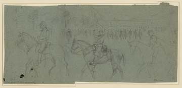 Title: Advance of Custer's brigade Abstract/medium: 1 drawing on blue paper : pencil ; 16.1 x 35.4 cm. (sheet).