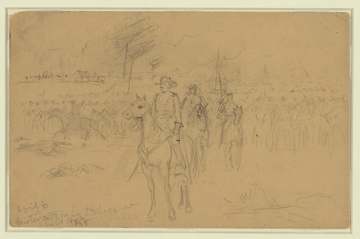 Title: April 6. Custer ready for his 3rd charge at Sailors Creek 1865 Abstract/medium: 1 drawing on tan paper : pencil ;