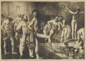 Nideen at public bath. Etching by George Bellows