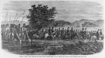Illus. in: Frank Leslie's Illustrated Newspaper, 1876 Oct 14.: General Crook's Army crossing the west fork of Goose Cree