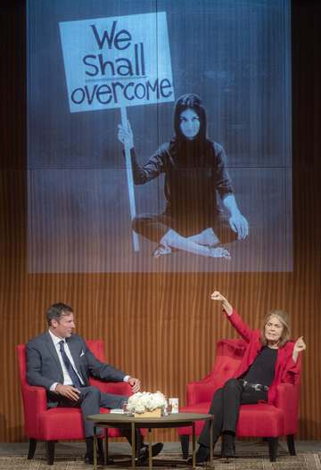 (L-R) Mark Updegrove and Gloria Steinem. On Wednesday, November 6, 2019, Friends of the LBJ Library hosted a conversatio