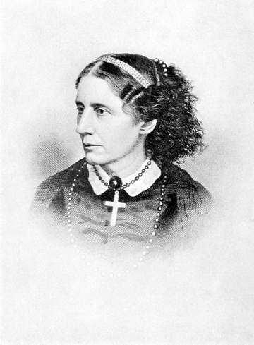 Engraved portrait of United States author Harriet Beecher Stowe at mid-life