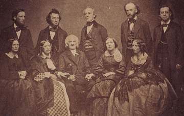 Group portrait of the Beecher family. Photograph includes, standing from left to right, Thomas, William, Edward, Charles