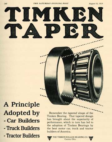 Timken Roller Bearing Axle Company advertisement, 1919